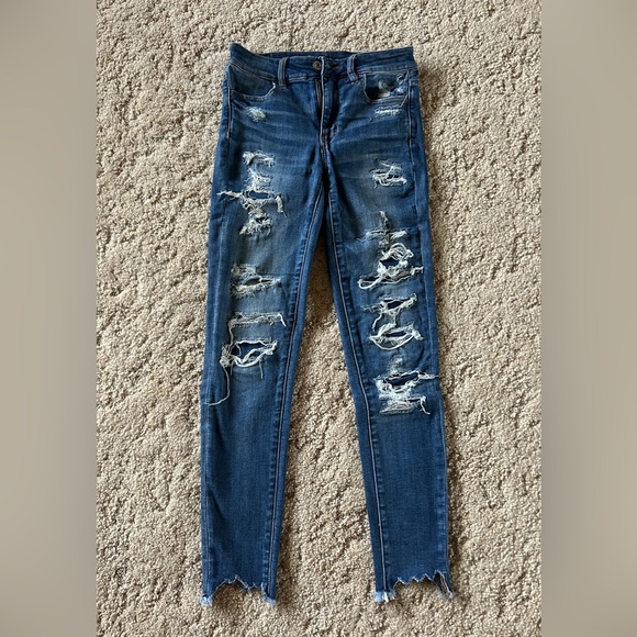 American Eagle Next Level Stretch Hi-Rise Jegging Crop Distressed, size 4 Long. - Picture 1 of 5